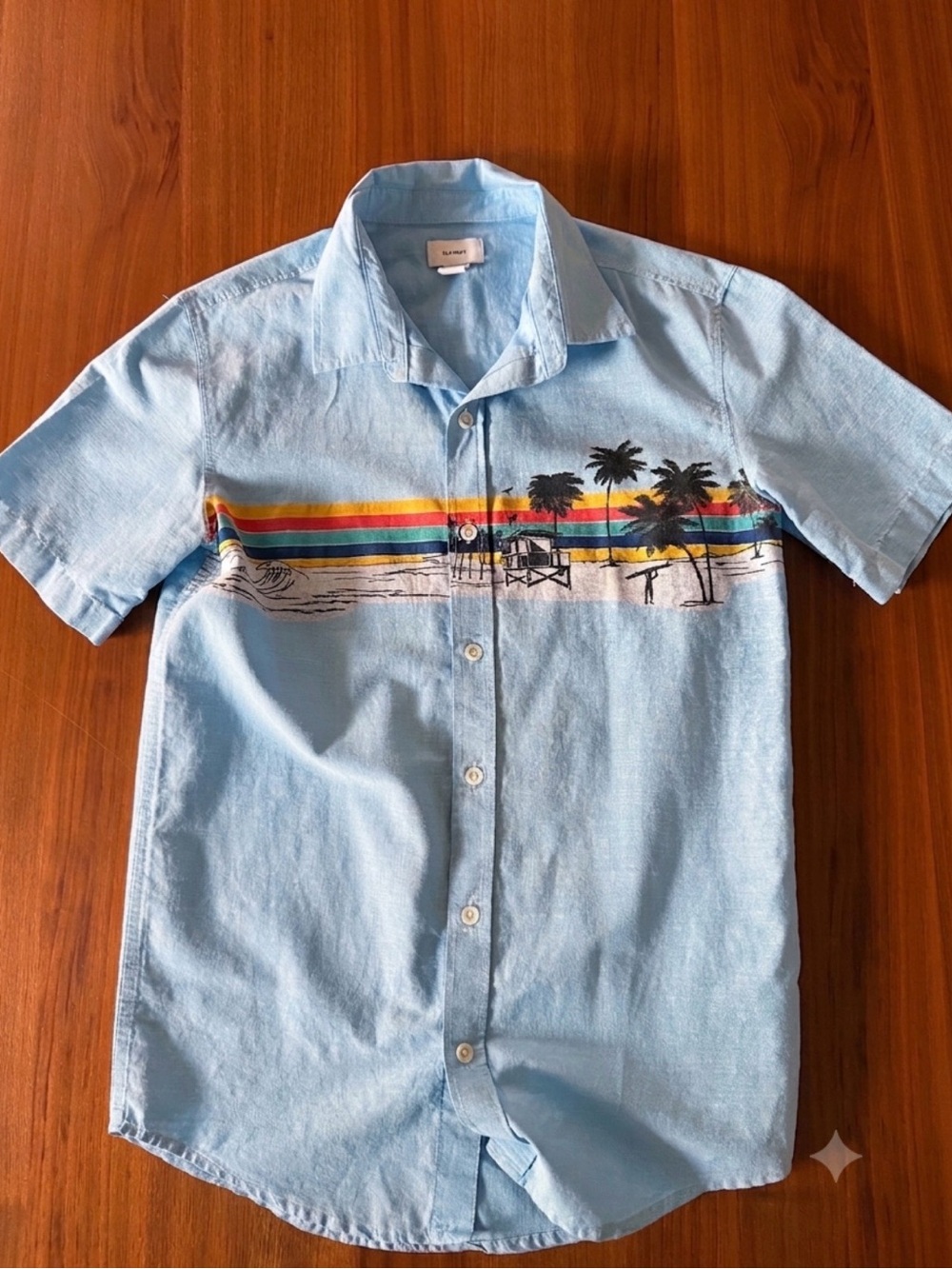Old Navy Light Blue Short-Sleeve Beach Print Button-down  Shirt Size XL (14-16)